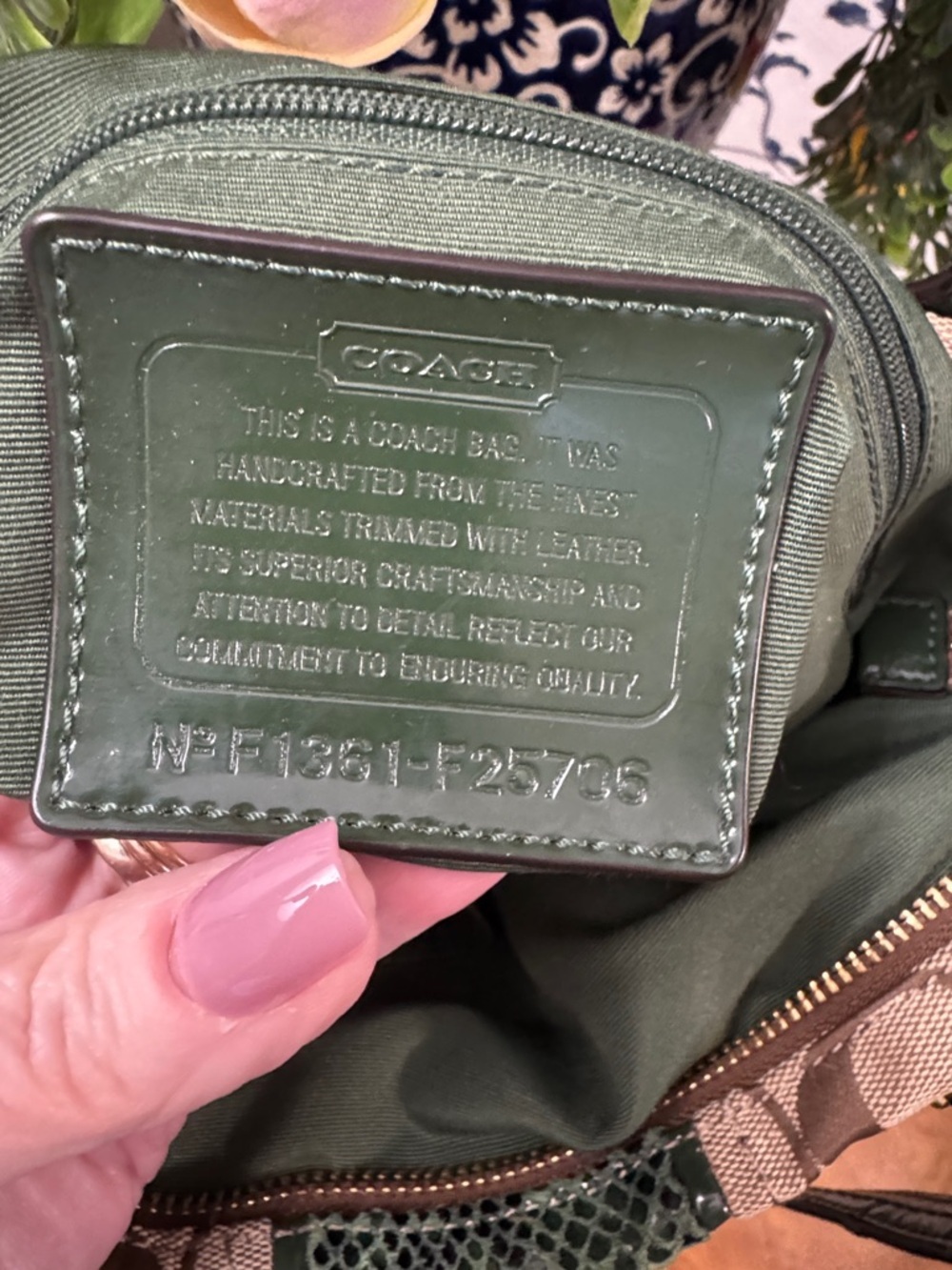 Coach Brown Signature Tote with Dark Green Python F25706 - Picture 6 of 15